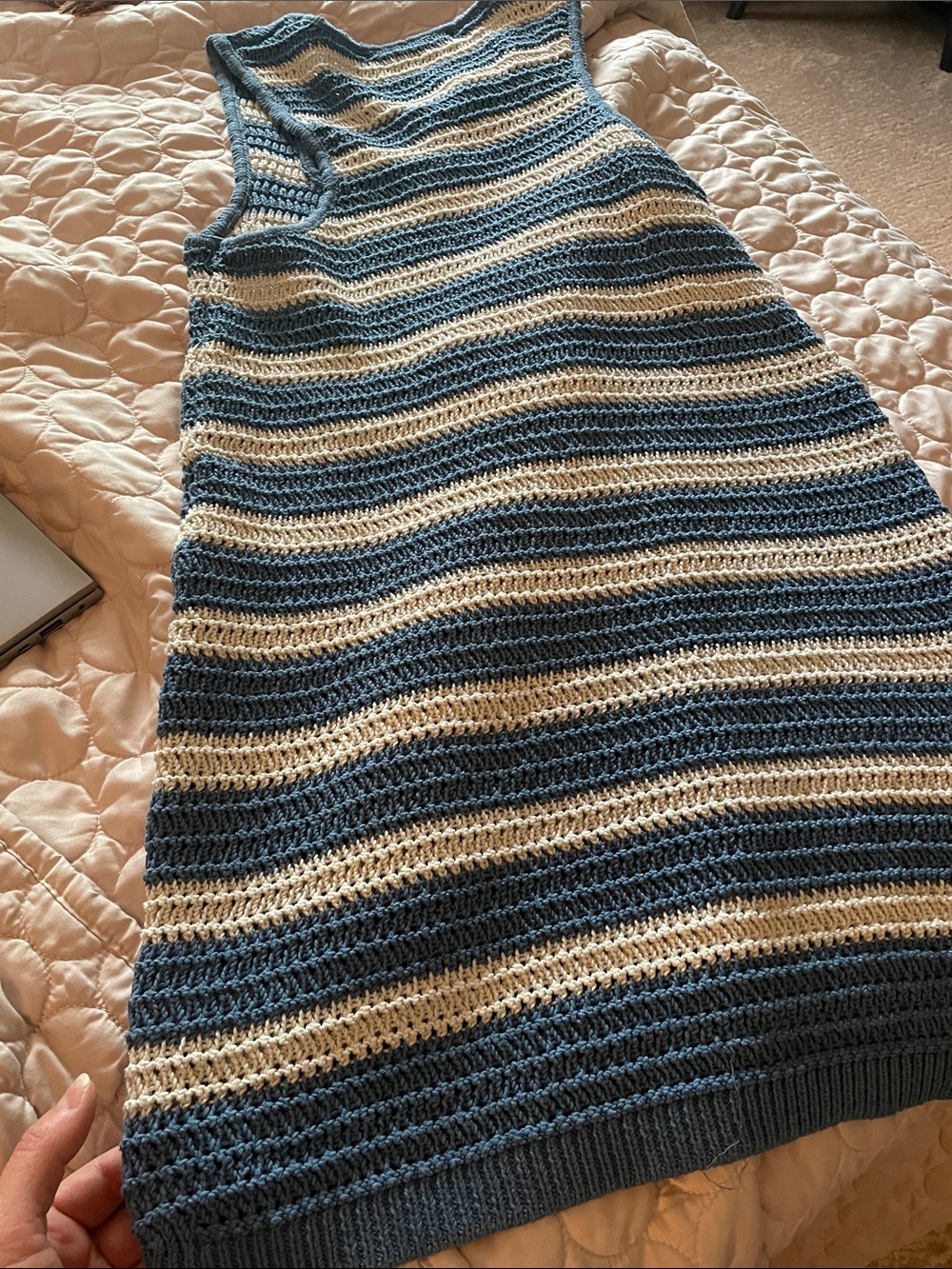 Free People Blue and Cream Striped Crochet Tank Dress - Picture 9 of 12